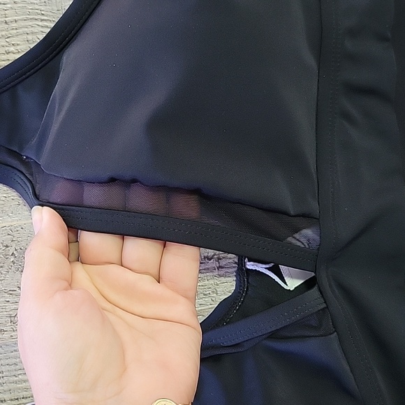 Women's Black One Piece Swimsuit Sheer Mesh Tummy Control Swimsuit - Picture 7 of 11